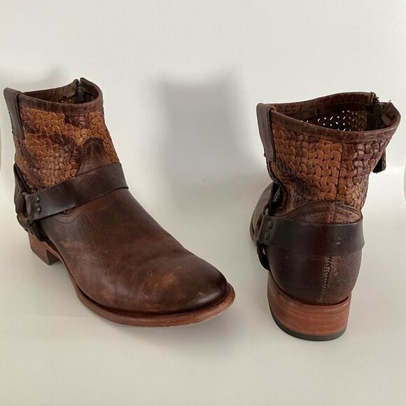 Sonora Isabella Leather Western Distressed Ankle Boots Brown 10 - Picture 3 of 12